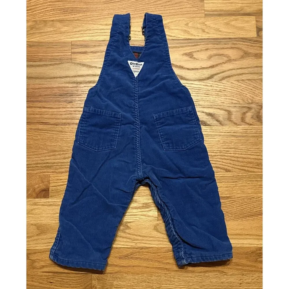 VTG 80’s OshKosh B'gosh Blue Corduroy Flannel Lined Overalls Size 24 Months 2T